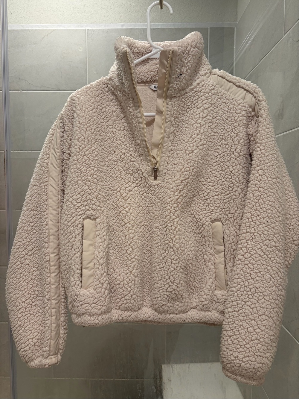 Athleta Ivory Sherpa Half-Zip Pullover Jacket